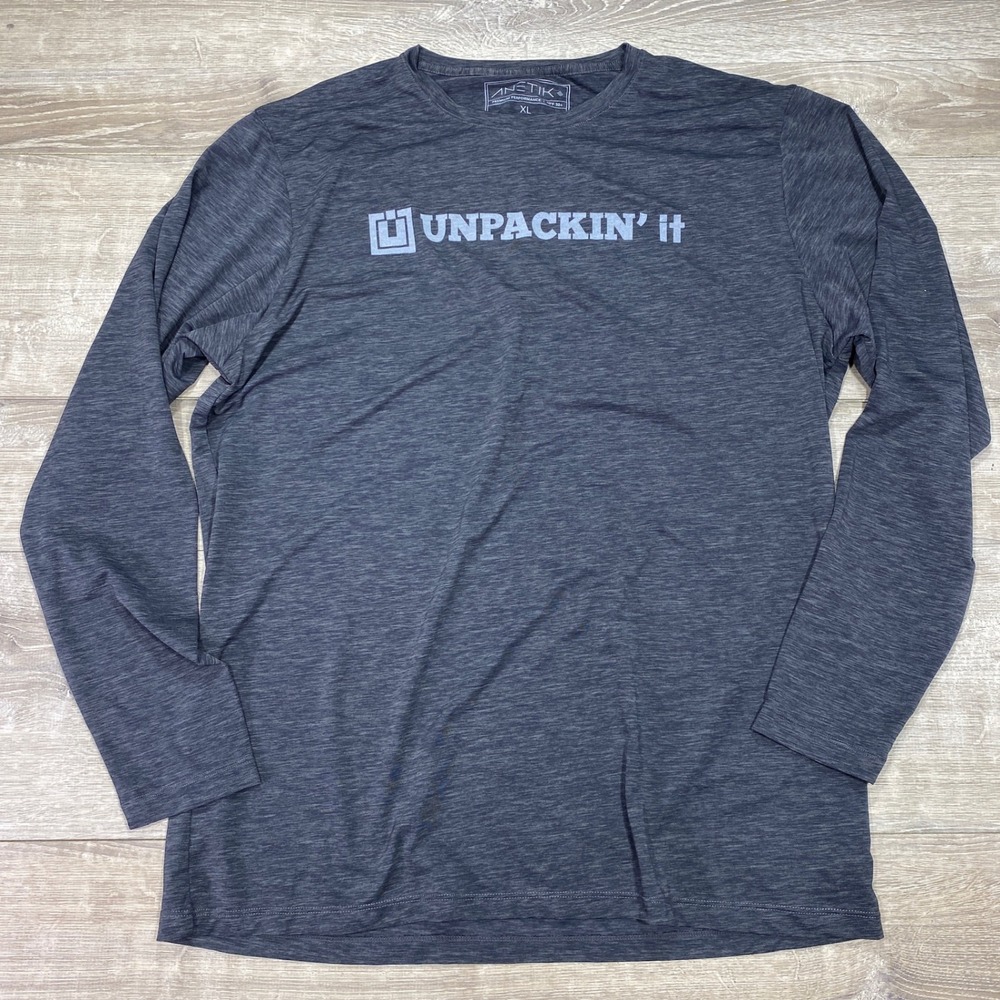 Anetik Performance Long Sleeve T Shirt‎ Men's XL Gray UPF 30+ Graphic Tee